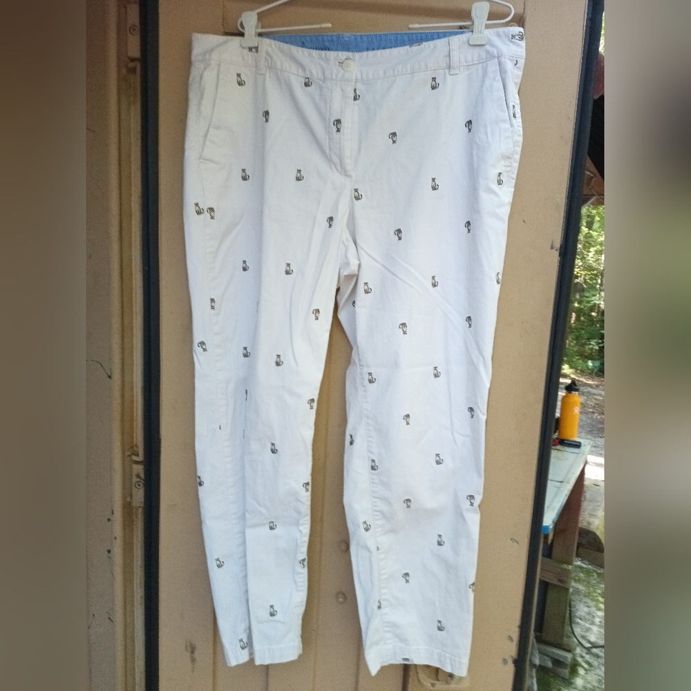 Talbots White Chinos with Cat Pattern